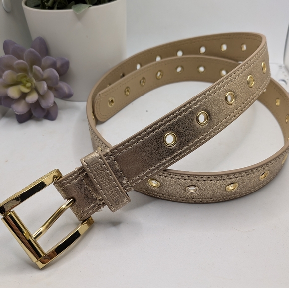 Steve Madden XL Cognac Brown Geometric Embossed Skinny Belt Gold Buckle - View 9