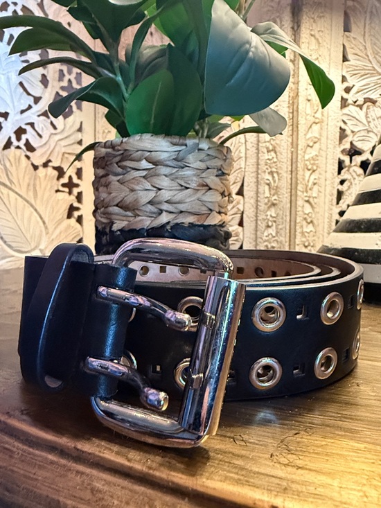 Steve Madden XL Cognac Brown Geometric Embossed Skinny Belt Gold Buckle - View 10