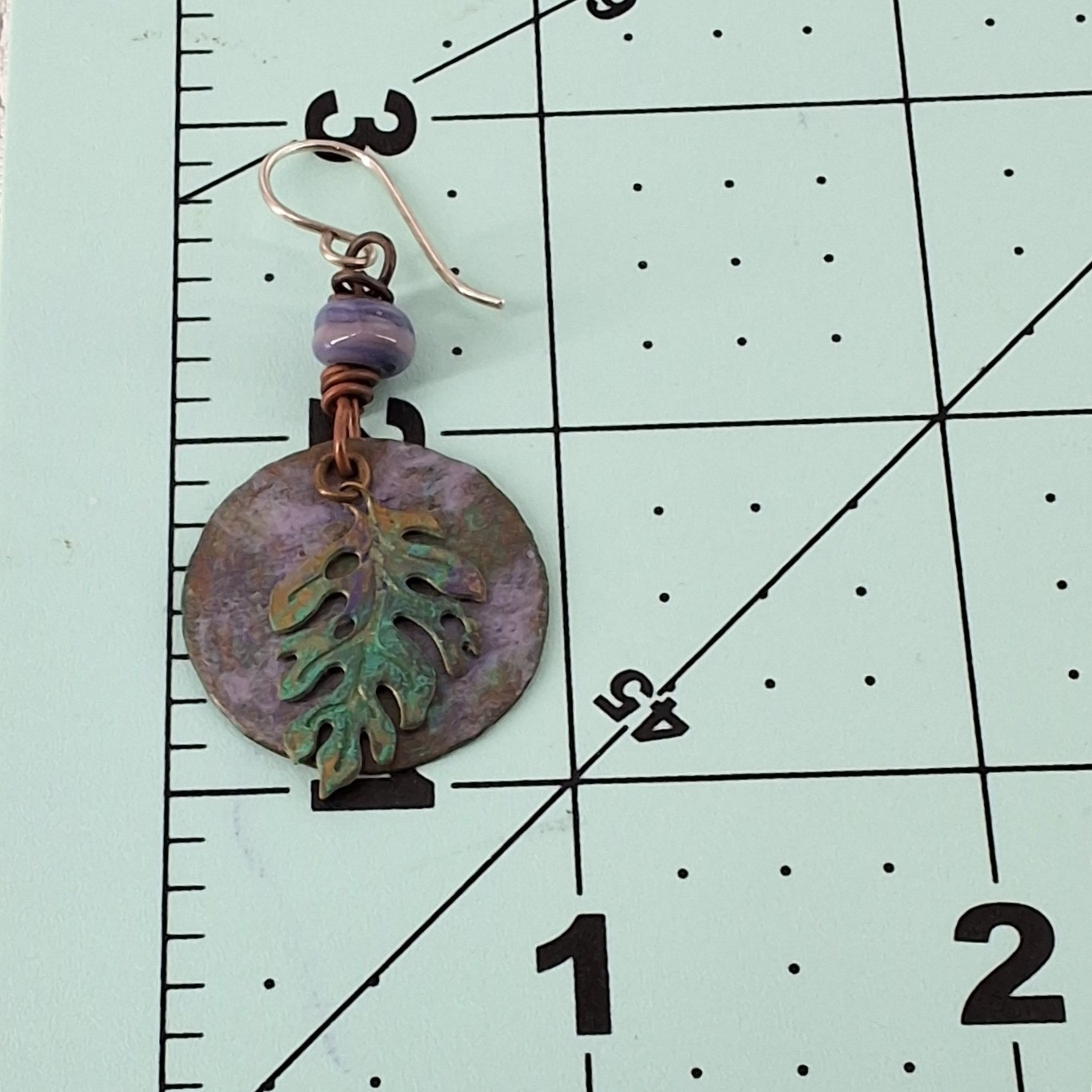 Artisan Verdigris Patina Leaf Copper Mixed Metal Earring & Necklace Set Boho - View 5