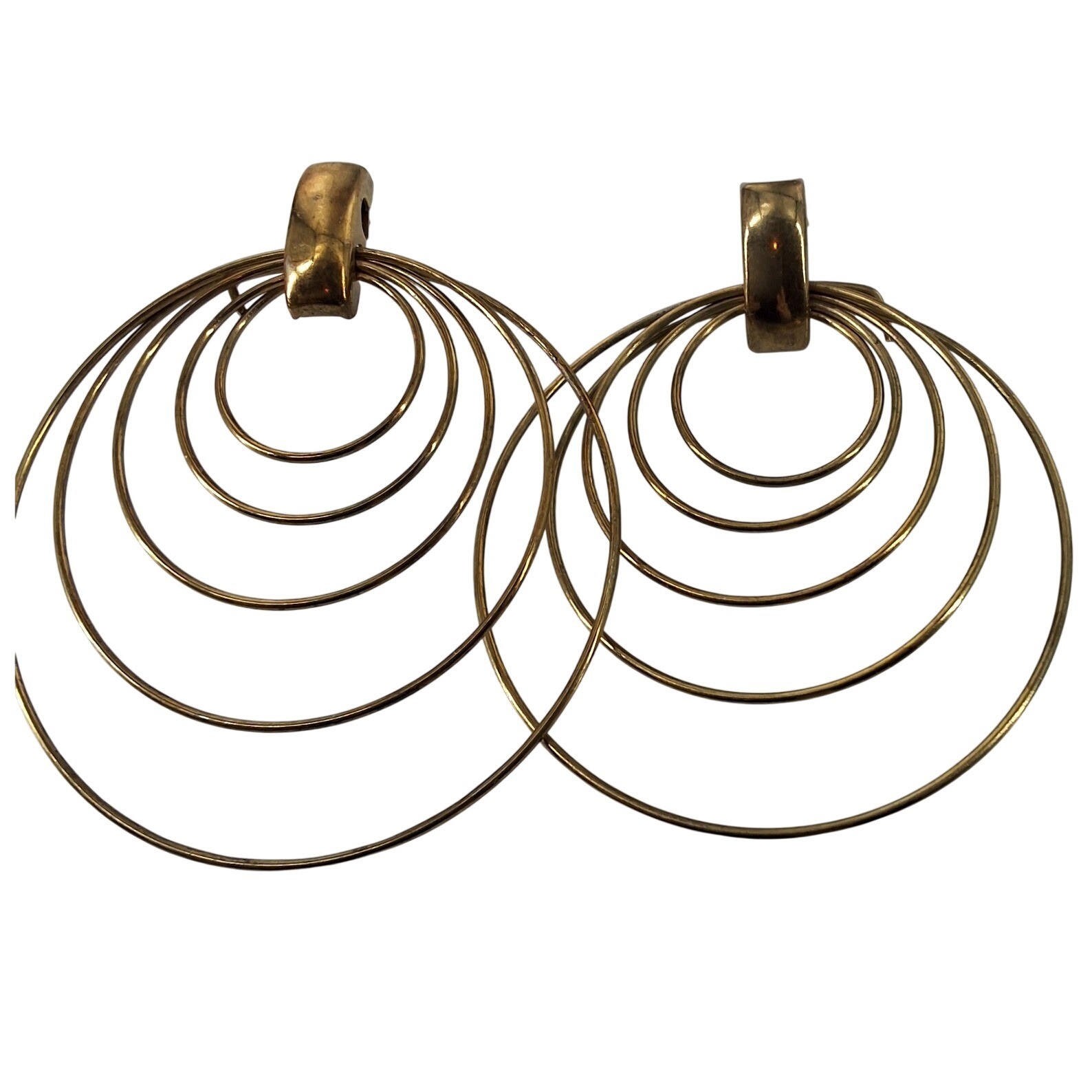 Vintage Gold Tone Multi Hoop Tiered Concentric Circle Drop Statement Earrings