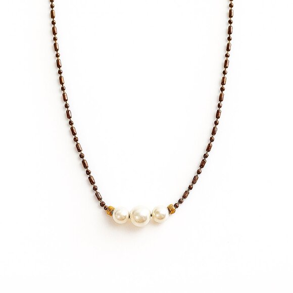 Liz Claiborne Silver Tone Faux Pearl Station Necklace Adjustable 16-19" - View 9