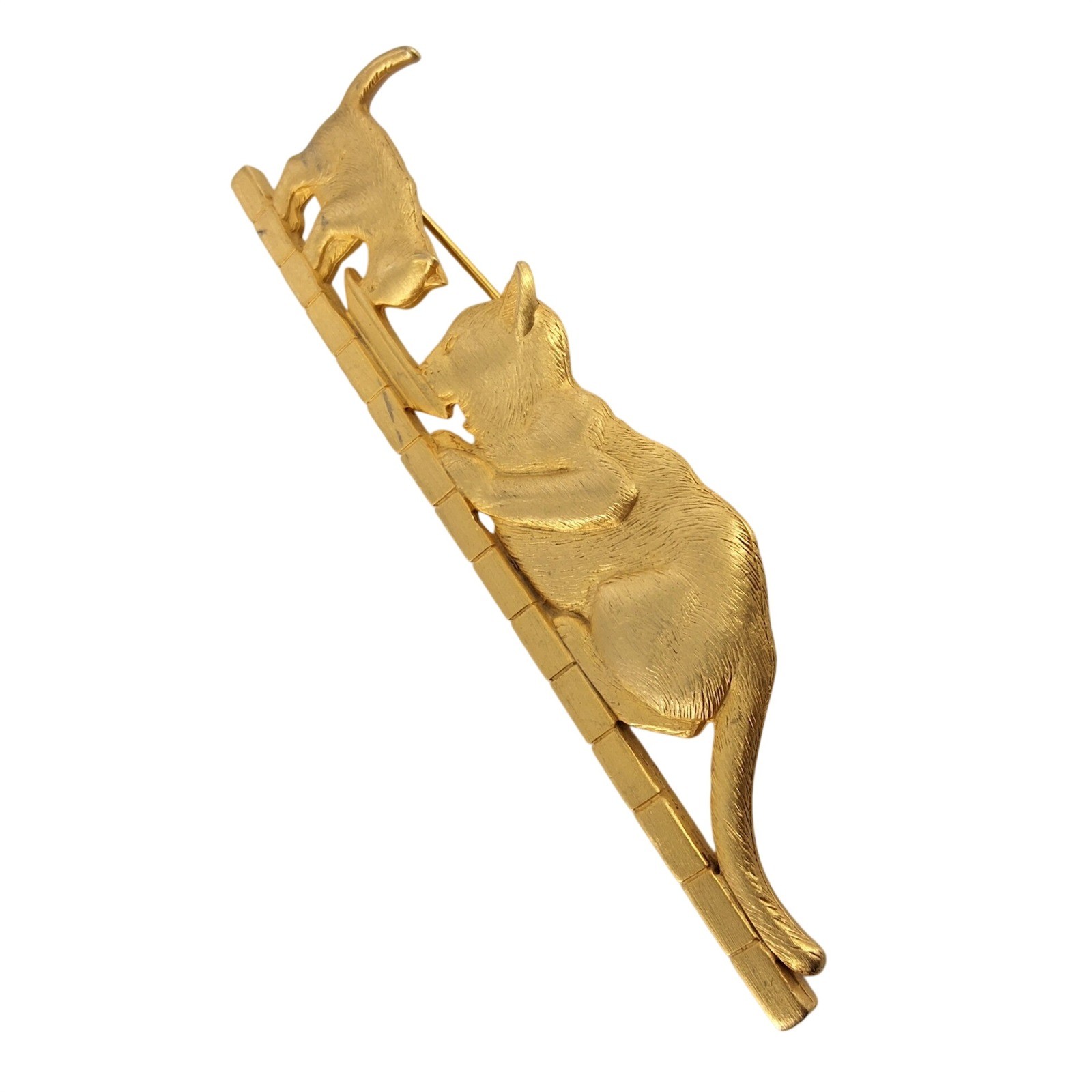 Vintage JJ Jonette Jewelry Cat and Kitten Eating Gold Tone Brooch Pin 3.5" - View 5