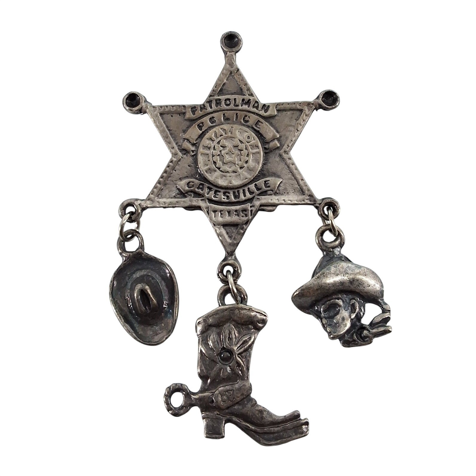 Vintage JJ Jonette Patrolman Police Texas Star Badge Brooch Western Charms