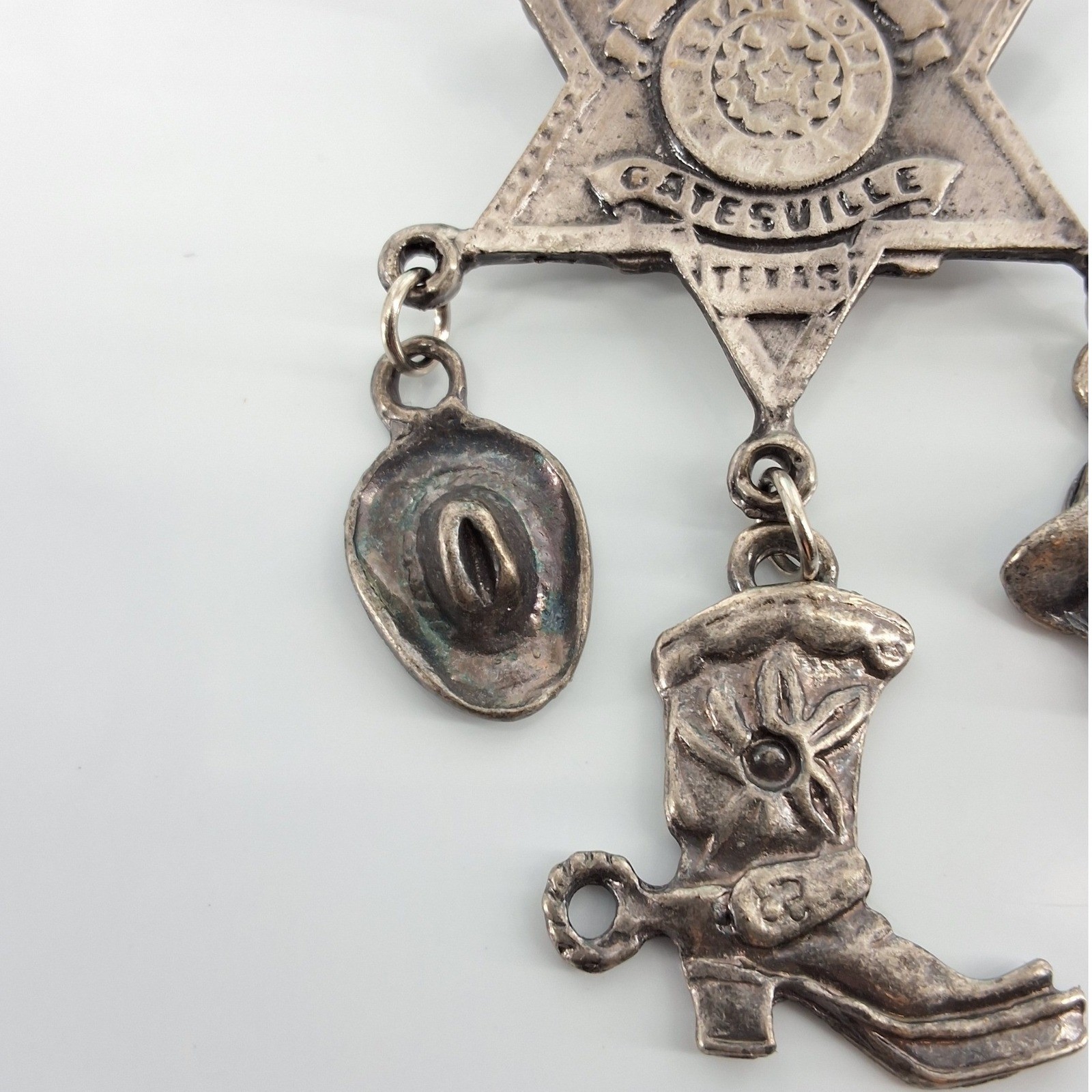Vintage JJ Jonette Patrolman Police Texas Star Badge Brooch Western Charms - View 5
