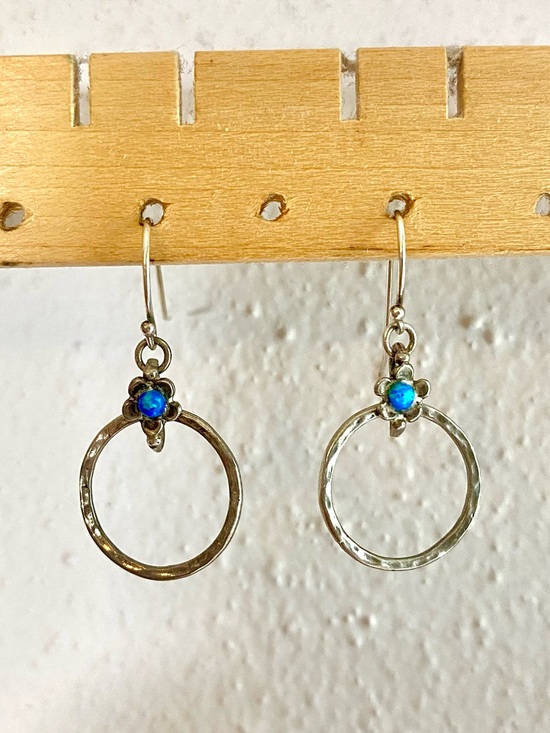 Blue Dichroic Glass Drop Earrings Silver Tone Shell Accent Artisan - View 13