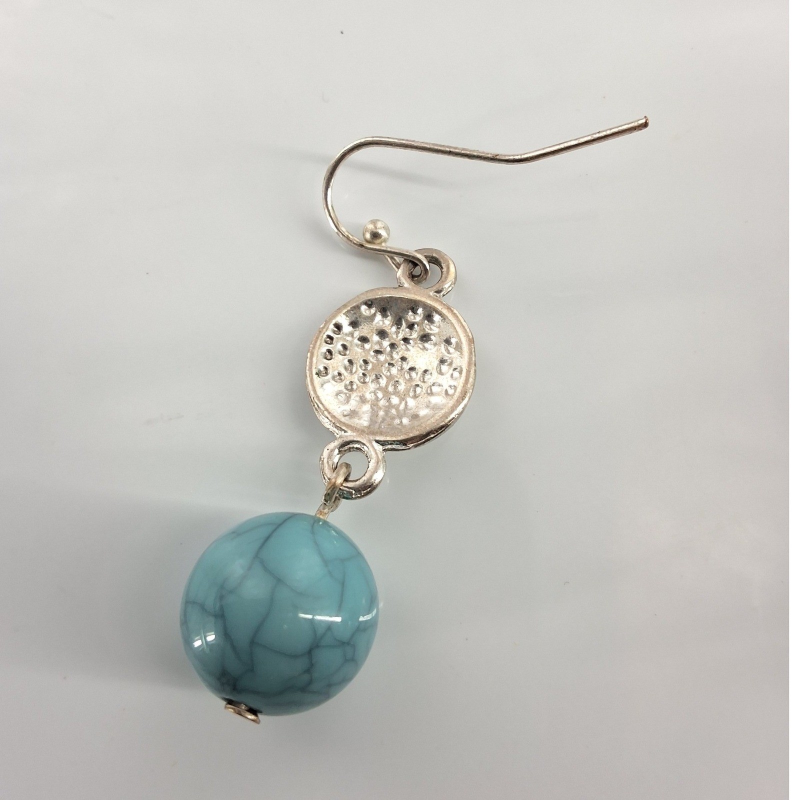 Silver Tone Turquoise Blue Howlite Stone Sunburst Medallion Boho Drop Earrings - View 3