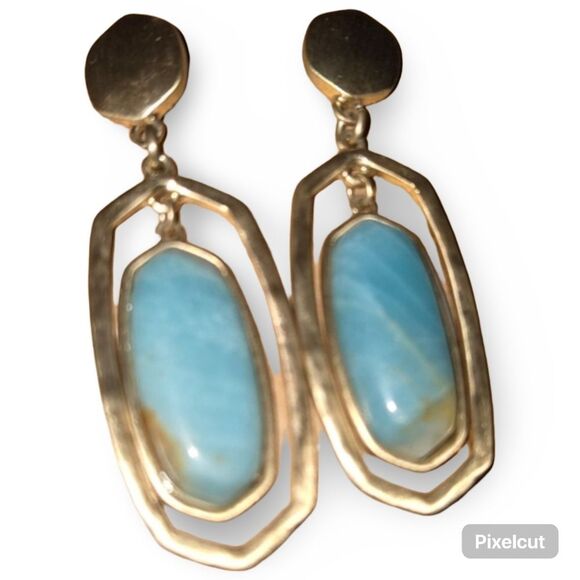 Silver Tone Turquoise Blue Howlite Stone Sunburst Medallion Boho Drop Earrings - View 12