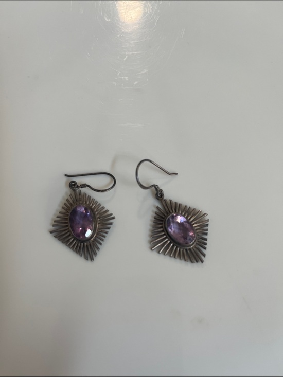 Silver Tone Turquoise Blue Howlite Stone Sunburst Medallion Boho Drop Earrings - View 15