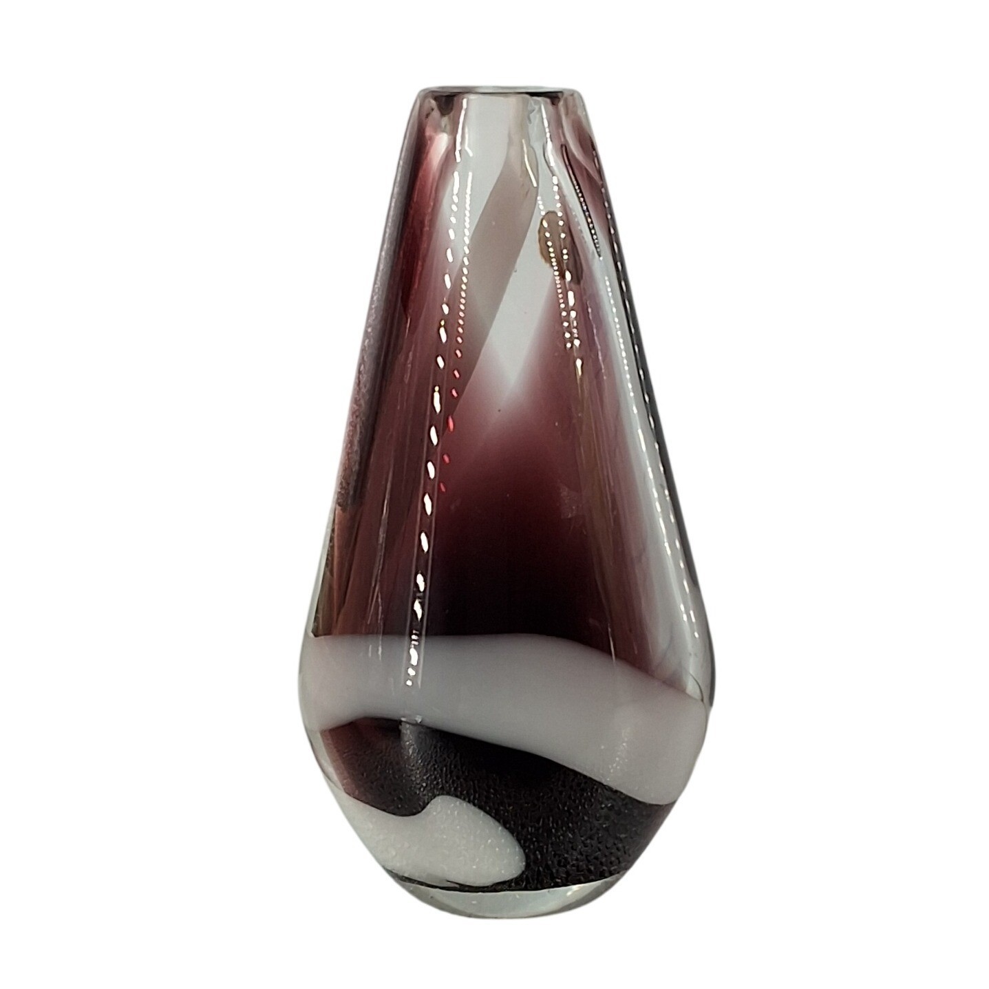 Vintage Art Glass Bud Vase Purple White Swirl Teardrop Sommerso Style 6.25" - View 3