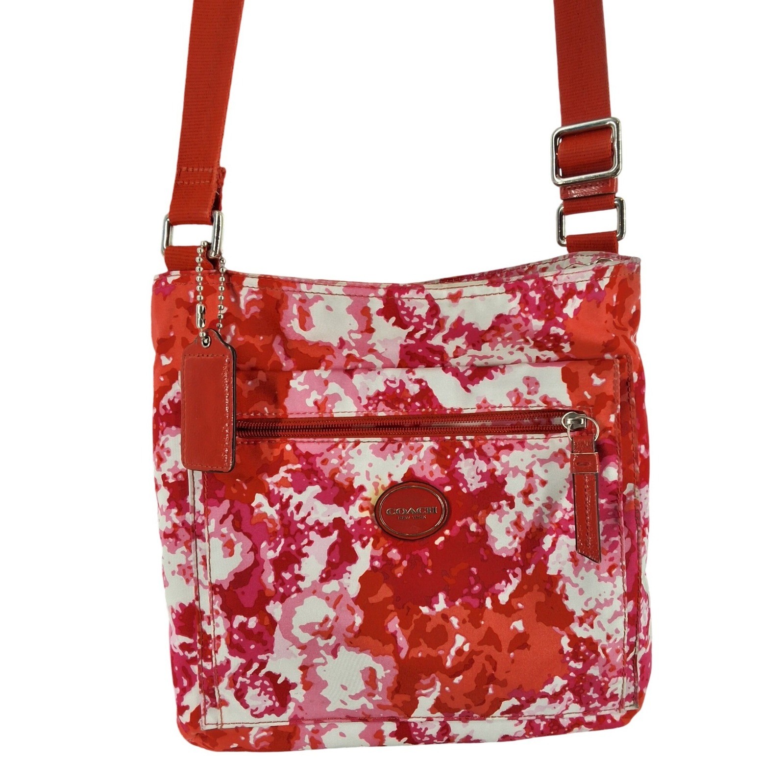 Coach New York Nylon Getaway Crossbody Bag Pink Red Floral Adjustable Strap