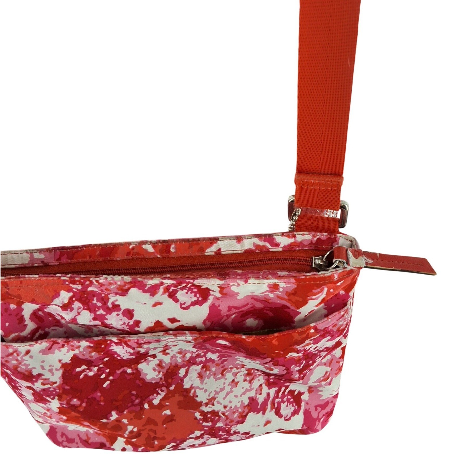 Coach New York Nylon Getaway Crossbody Bag Pink Red Floral Adjustable Strap - View 9