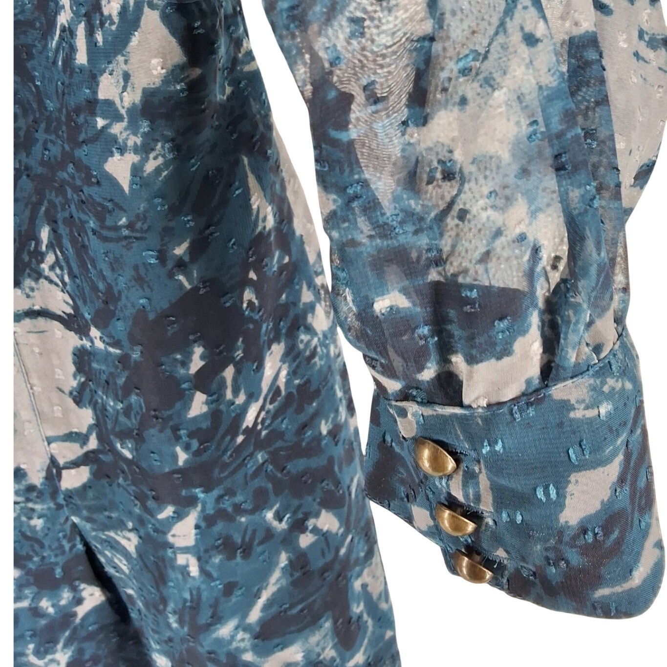 Coldwater Creek Blue Floral Clip Dot Button Front Blouse Plus Size 1X - View 4