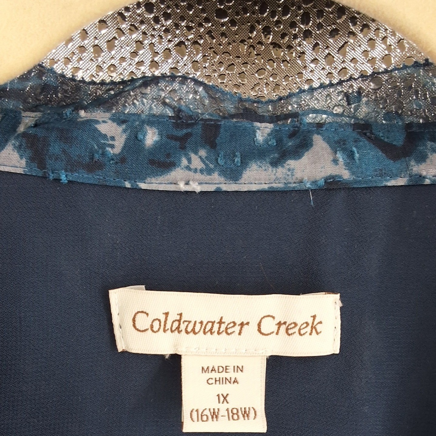 Coldwater Creek Blue Floral Clip Dot Button Front Blouse Plus Size 1X - View 5