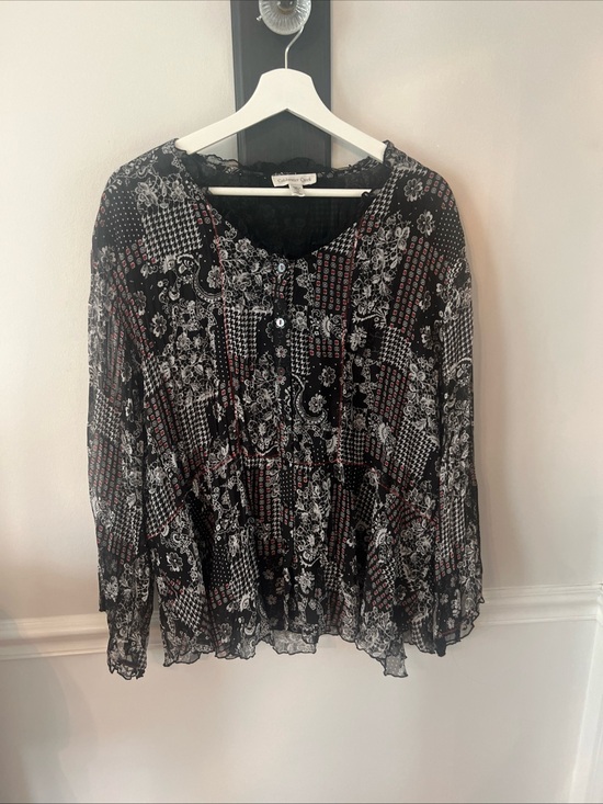 Coldwater Creek Blue Floral Clip Dot Button Front Blouse Plus Size 1X - View 11