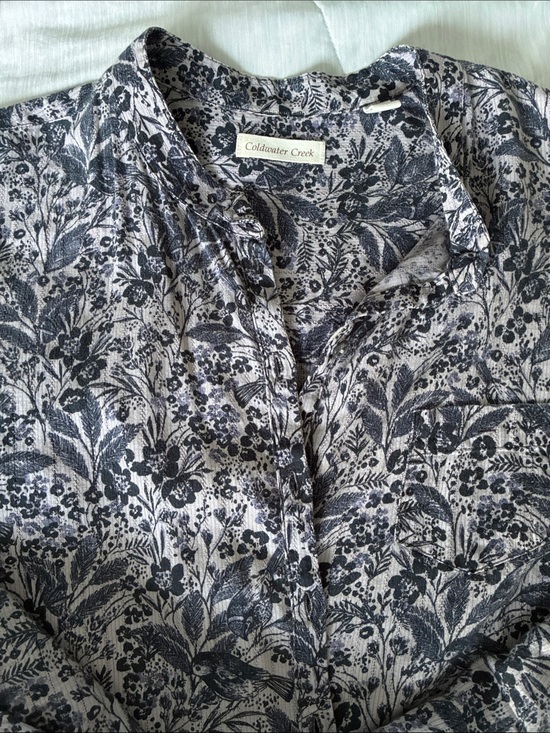 Coldwater Creek Blue Floral Clip Dot Button Front Blouse Plus Size 1X - View 15