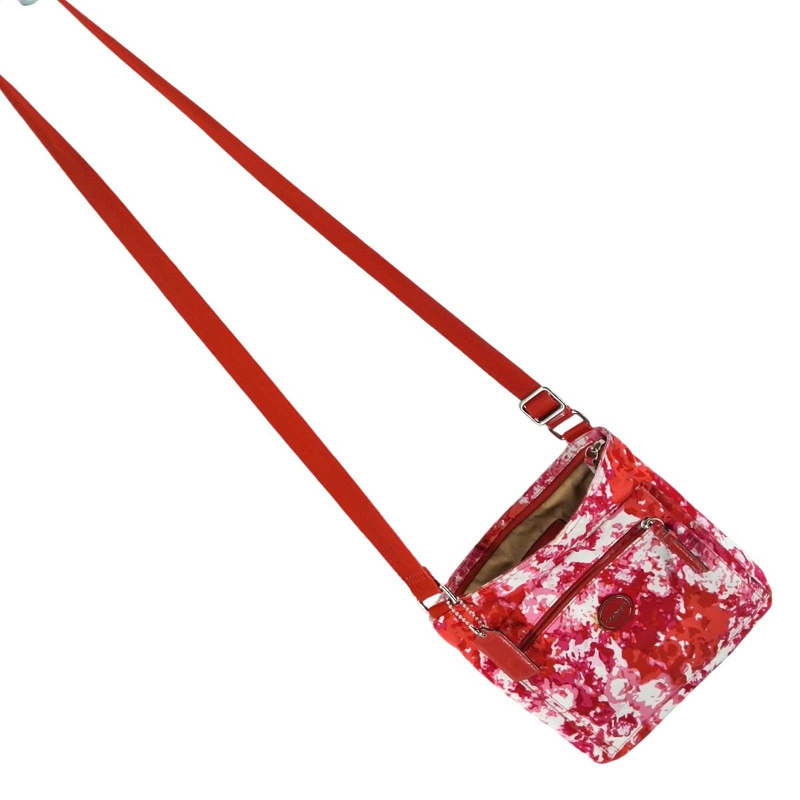 Coach New York Nylon Getaway Crossbody Bag Pink Red Floral Adjustable Strap - View 12