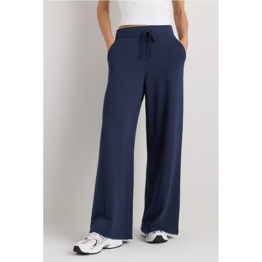 Quince SuperSoft Fleece Wide Leg Pants Navy Blue Tencel Modal Blend Medium