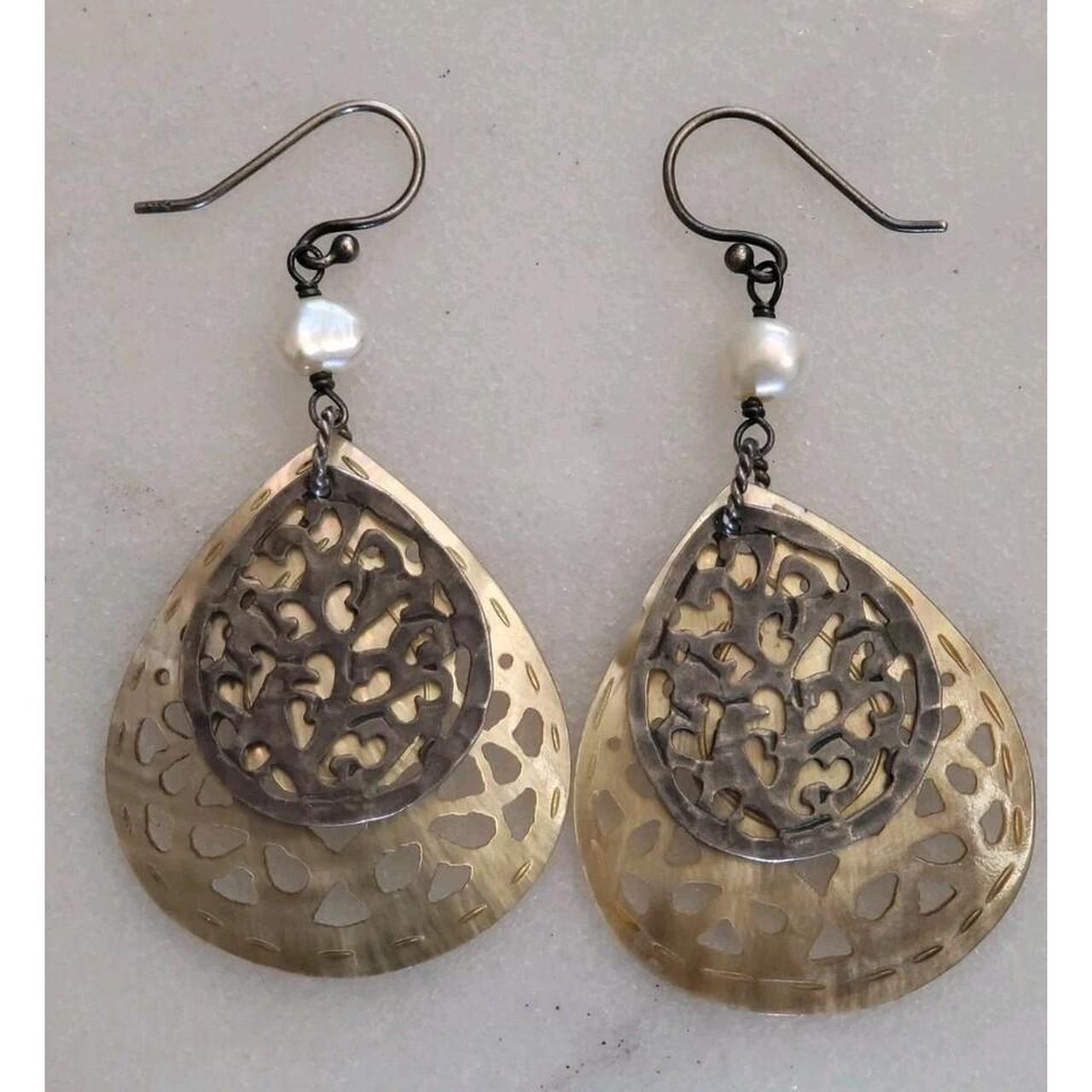 Vintage Carla Sterling Silver Shell Door Knocker Post Earrings 1 Inch - View 14
