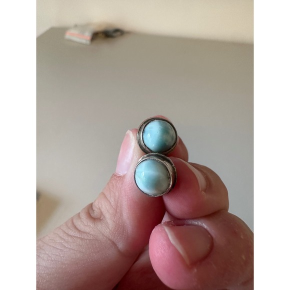 Vintage Blue Cat's Eye Oval Stud Earrings Silver Tone Luminous Chatoyant - View 17