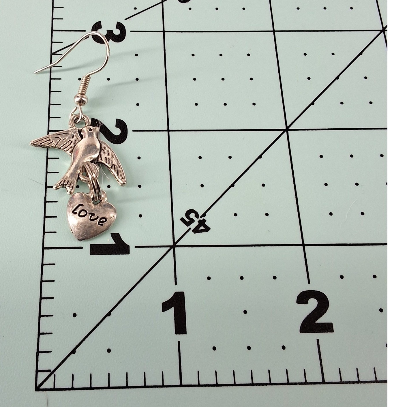 Silver Tone Bird Swallow Heart Love Dangle Drop Earrings Fishhook Whimsical - View 5