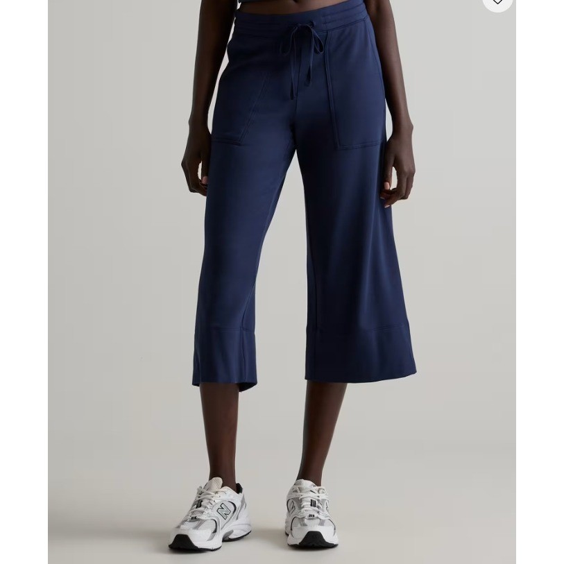 Quince SuperSoft Fleece Wide Leg Pants Navy Cropped Drawstring XS