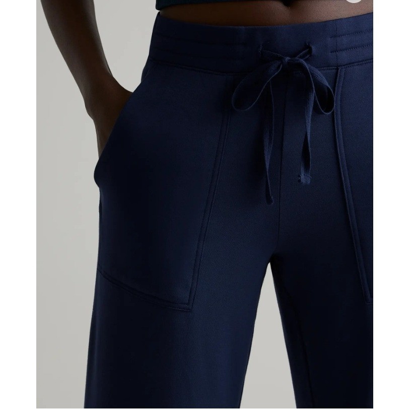 Quince SuperSoft Fleece Wide Leg Pants Navy Cropped Drawstring XS - View 3