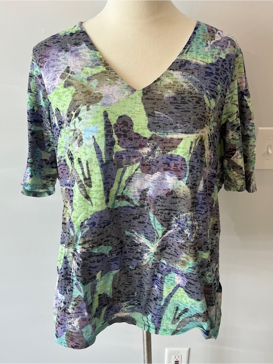 Coldwater Creek Blue Floral Clip Dot Button Front Blouse Plus Size 1X - View 19