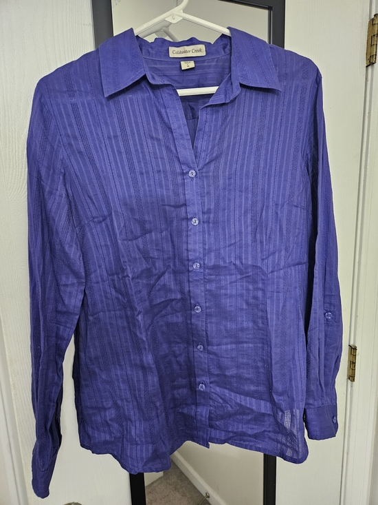 Coldwater Creek Blue Floral Clip Dot Button Front Blouse Plus Size 1X - View 23
