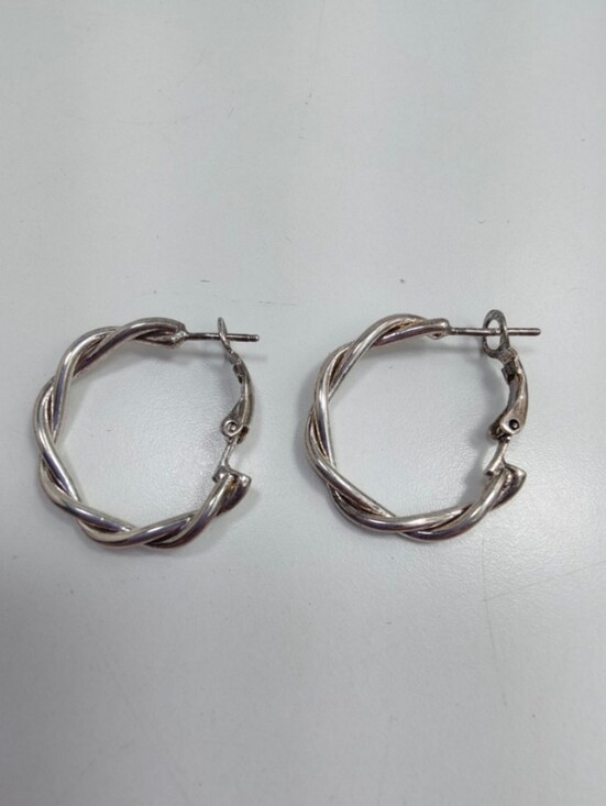 Vintage Sterling Silver 925 Puffed Teardrop Stud Earrings Rope Border - View 11
