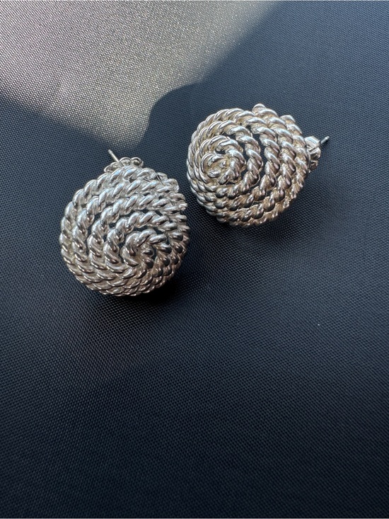 Vintage Sterling Silver 925 Puffed Teardrop Stud Earrings Rope Border - View 13