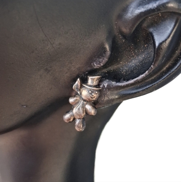 Vintage Sterling Silver 925 Puffed Teardrop Stud Earrings Rope Border - View 19