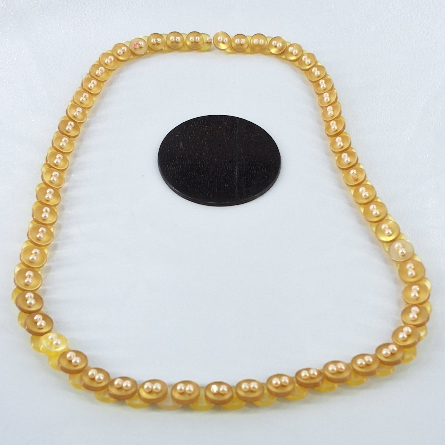 Vintage Amber Resin Button & Faux Pearl Statement Necklace 24in - View 4