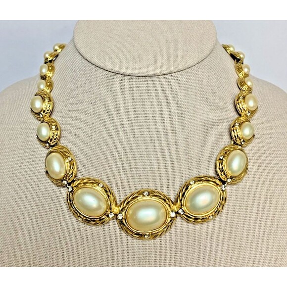Vintage Amber Resin Button & Faux Pearl Statement Necklace 24in - View 12