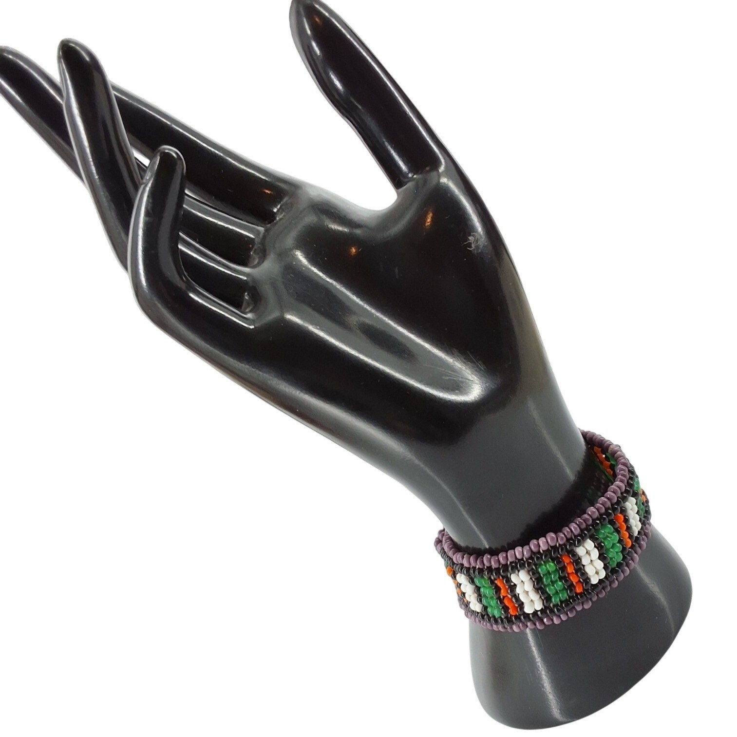 Handmade Beaded Cuff Bracelet Geometric Seed Bead Tribal 7.5"