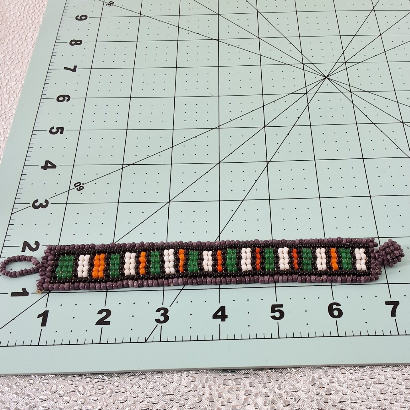 Handmade Beaded Cuff Bracelet Geometric Seed Bead Tribal 7.5" - View 3