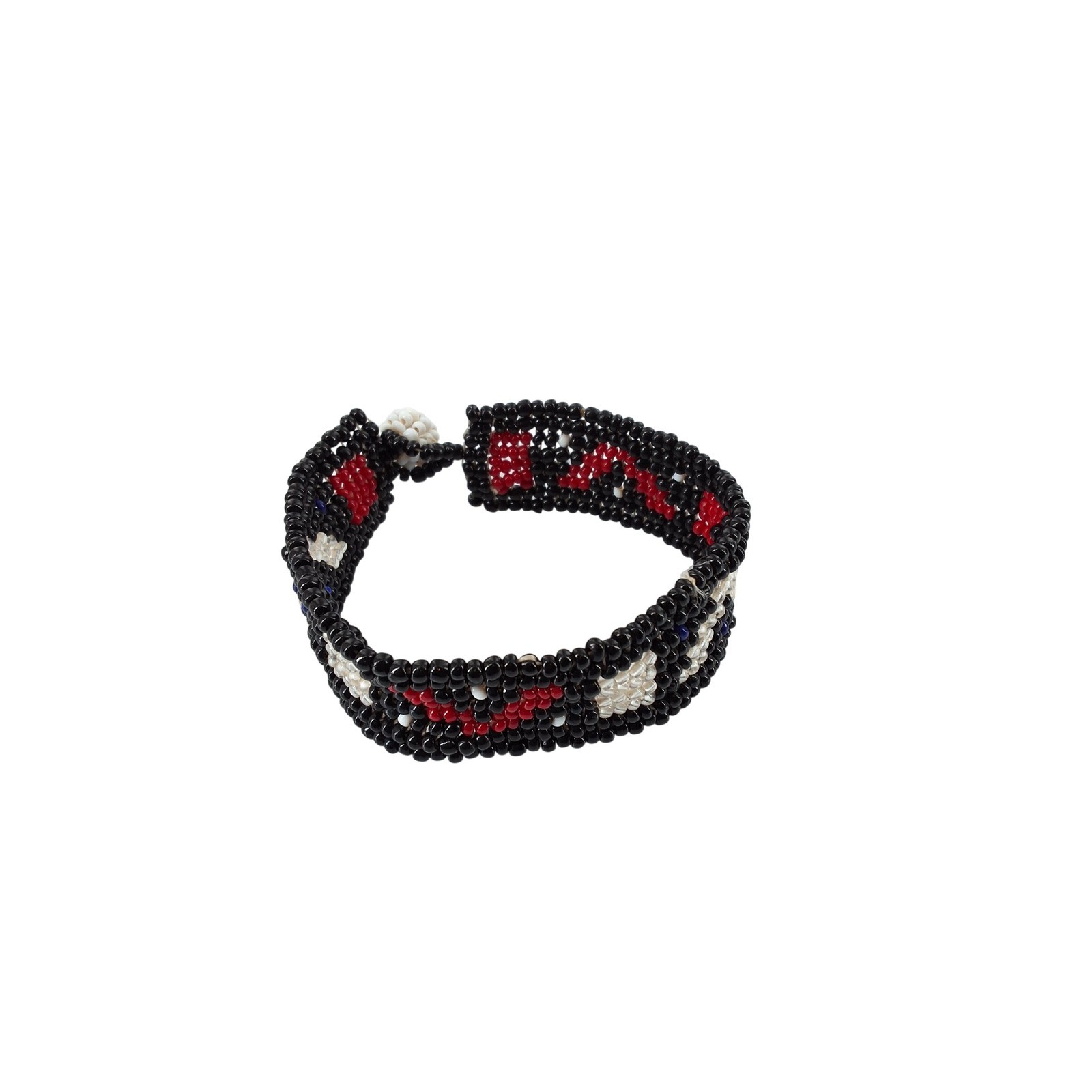 Handmade Seed Bead Cuff Bracelet Black Red White Geometric Tribal Boho 7.5 Inch - View 3