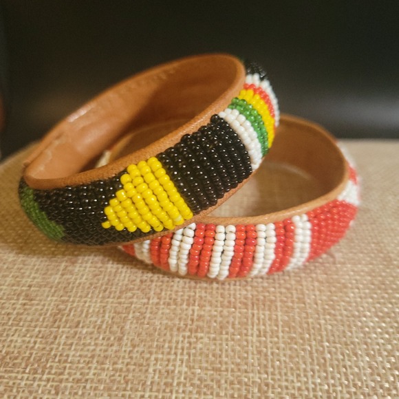 Handmade Geometric Seed Bead Cuff Bracelet White Green Boho Southwestern Wide - View 7