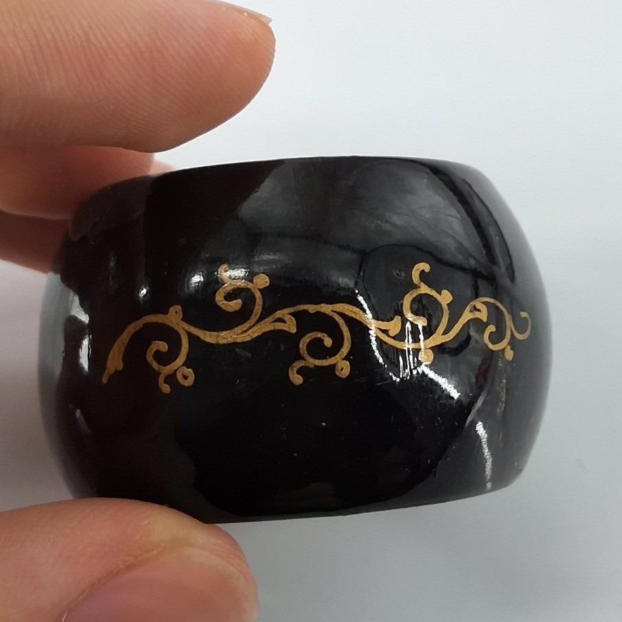 Vintage Russian Hand Painted Lacquer Wood Napkin Rings Set of 12 - View 4