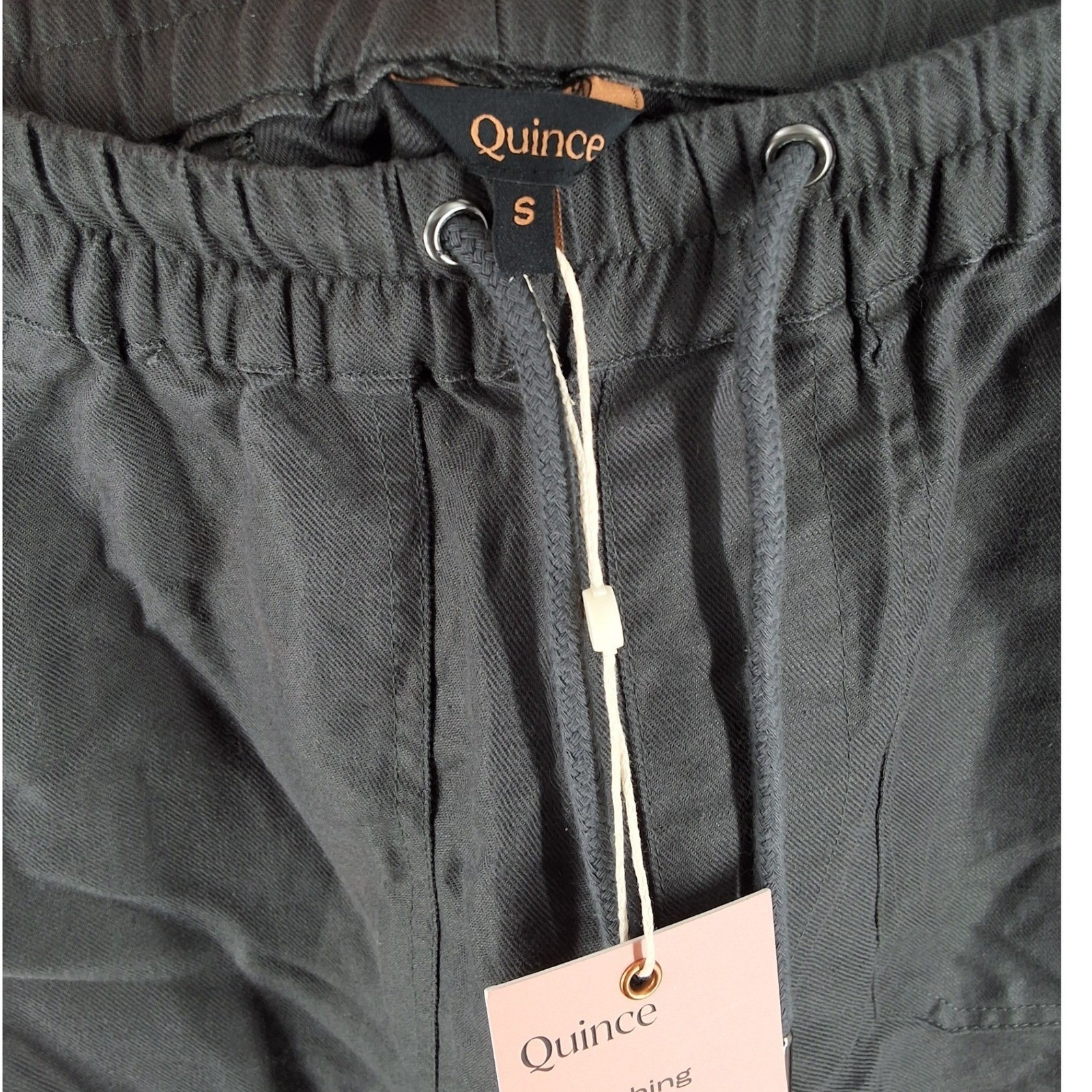 Quince Organic Cotton Linen Straight Leg Pants Charcoal Grey Drawstring Small - View 4