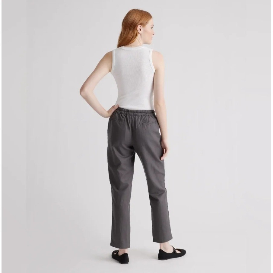Quince Organic Cotton Linen Straight Leg Pants Charcoal Grey Drawstring Small - View 7
