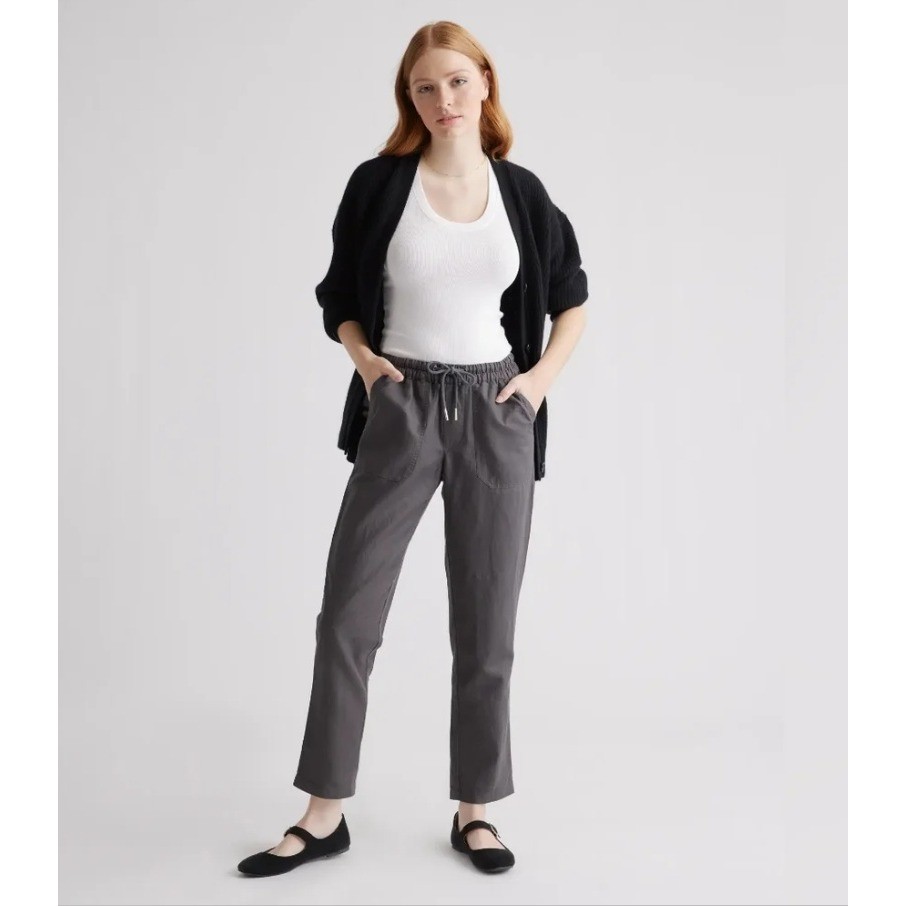 Quince Organic Cotton Linen Straight Leg Pants Charcoal Grey Drawstring Small - View 10
