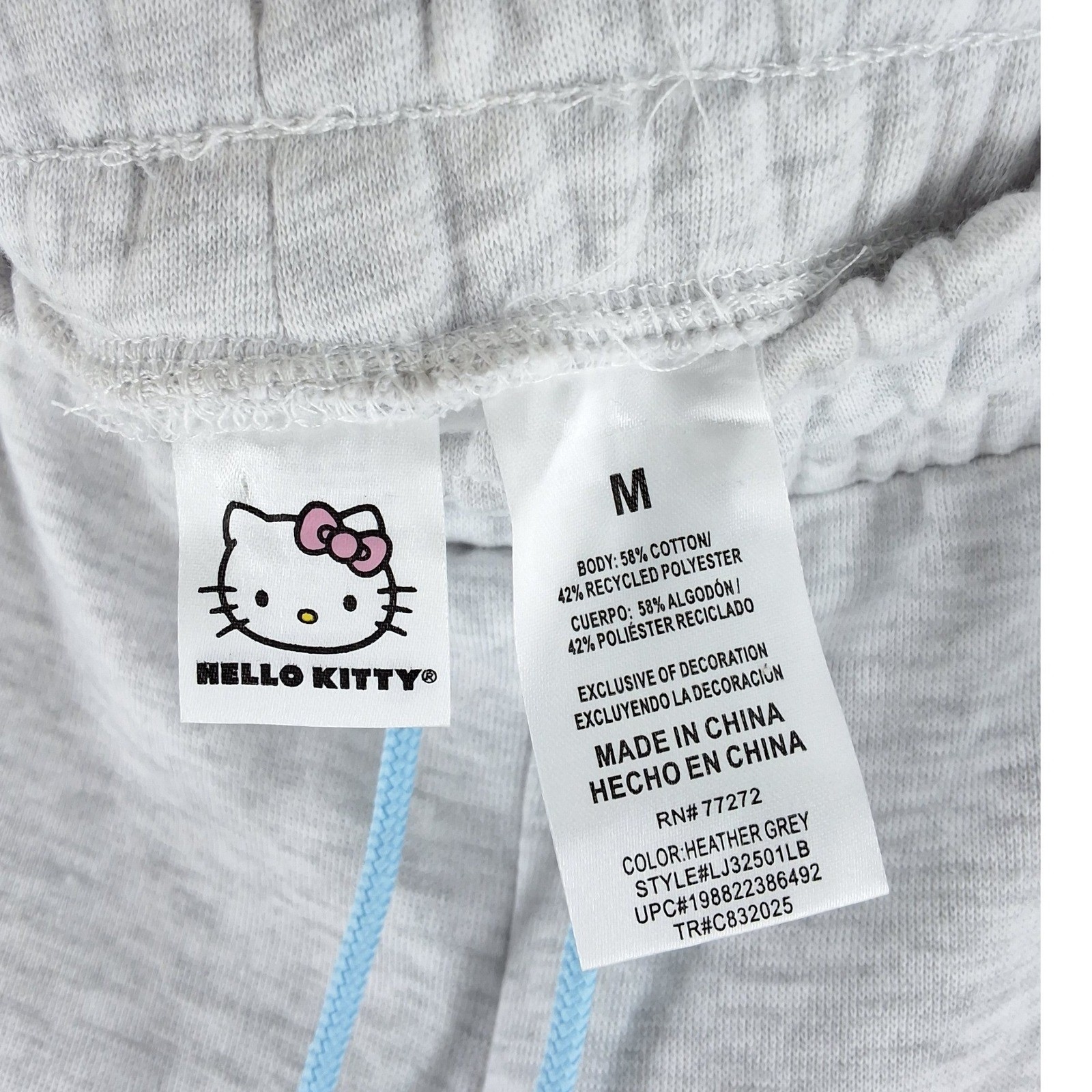 Hello Kitty Heather Grey Graphic Jogger Sweatpants Sanrio Blue Bows Medium - View 5