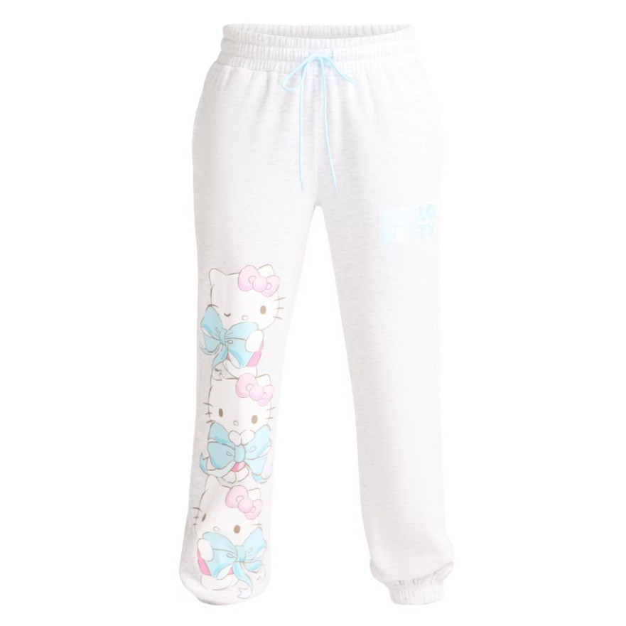 Hello Kitty Heather Grey Graphic Jogger Sweatpants Sanrio Blue Bows Medium - View 7