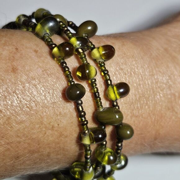 Handmade Geometric Seed Bead Cuff Bracelet White Green Boho Southwestern Wide - View 12