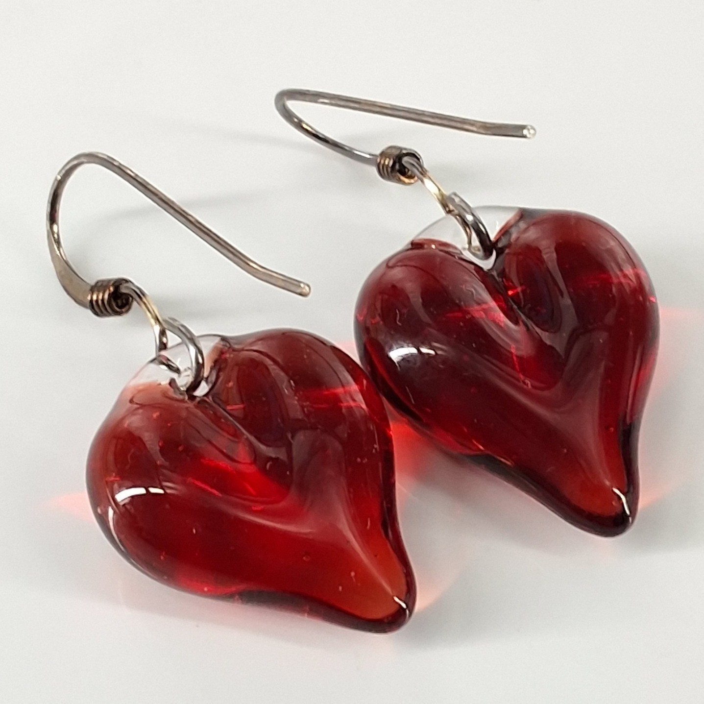 Ruby Red Lampwork Glass Heart Pendant and Drop Earrings Jewelry Set Artisan - View 8