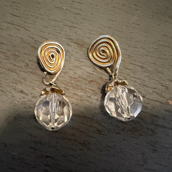 Vintage Style Clear Faceted Glass Blue Crystal Drop Earrings Silver Tone Hooks - View 11