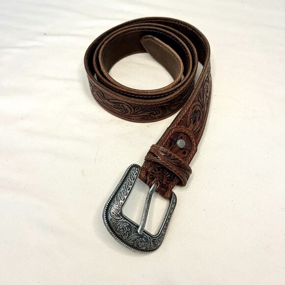 Vintage 80s Cream Goat Leather Cinch Belt Art Deco Enamel Butterfly Buckle 26.5" - View 15