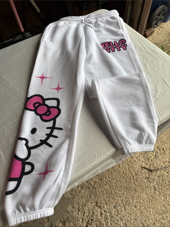 Hello Kitty Heather Grey Graphic Jogger Sweatpants Sanrio Blue Bows Medium - View 11