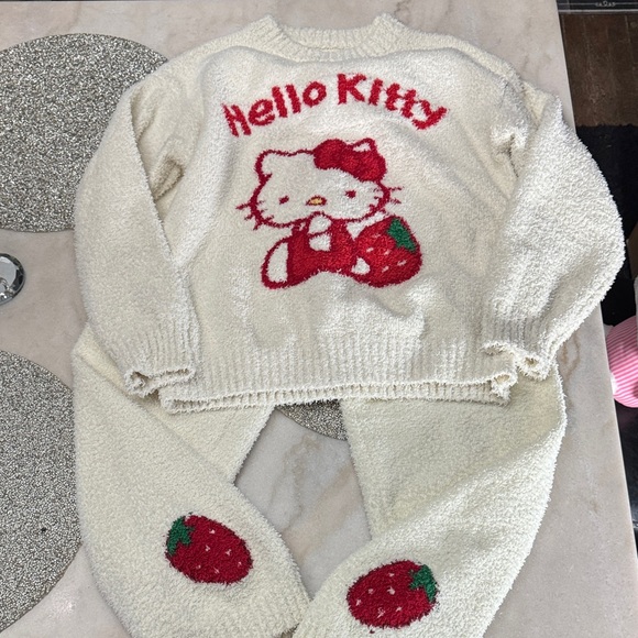 Hello Kitty Heather Grey Graphic Jogger Sweatpants Sanrio Blue Bows Medium - View 16