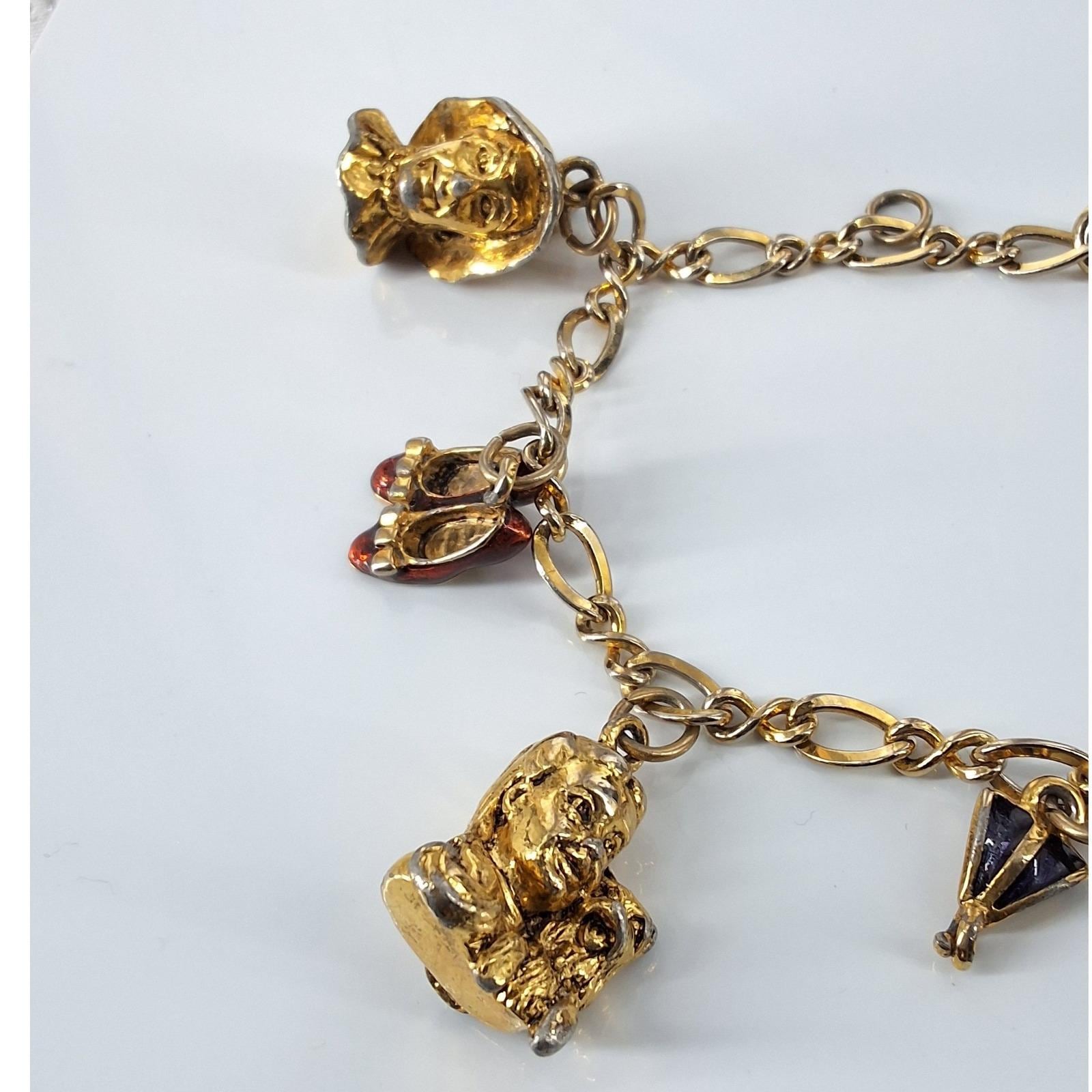 TMOTEC Wizard of Oz Charm Bracelet Gold Tone Character Figures Ruby Slippers